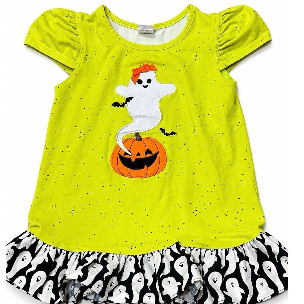 Ricrac & Ruffles Girls Halloween Ghost Pumpkin Tunic Dress Size 5 Boutique